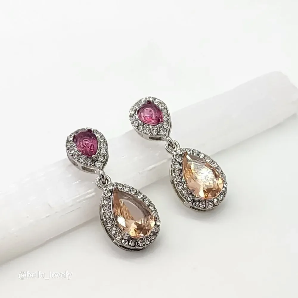 Morganite Ruby Drop Dangle Stud Earrings Jewelry Gift